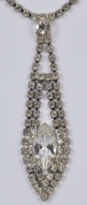 Silver Tone Diamante Drop Pendant Necklace circa 1950s